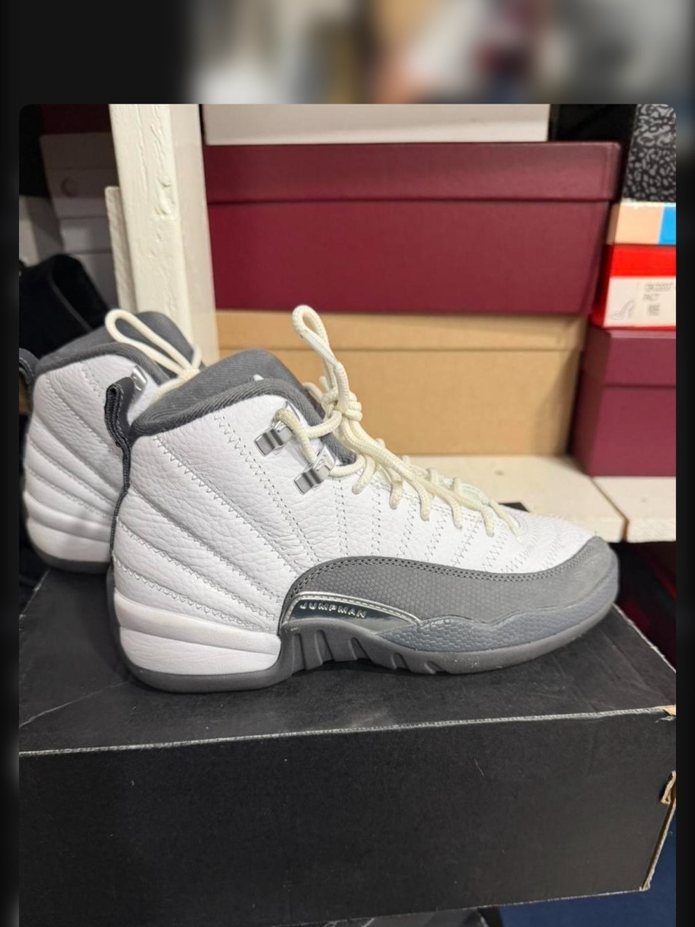 White and Gray Retro 12 Jordans SIZE 5Y